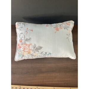 Vtg Floral Lumbar Throw Pillow Rectangle Embroidered Flowers Texture